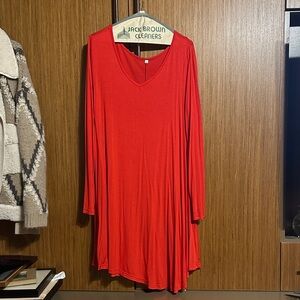 A-line Red Long Sleeve Dress